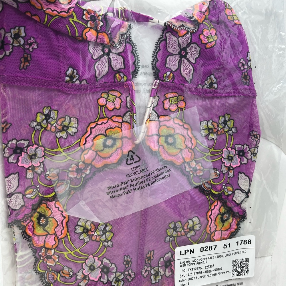 Savage X Fenty Juicy Purple Flower Poppy Print Mod Poppy Lace Teddy - Picture 6 of 8